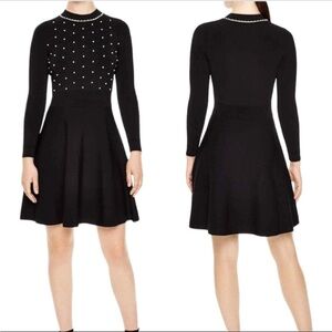 Sandro Paris Vanessa Black Pearl Embellished Fit & Flare Dress Noir Knit S FR3 @